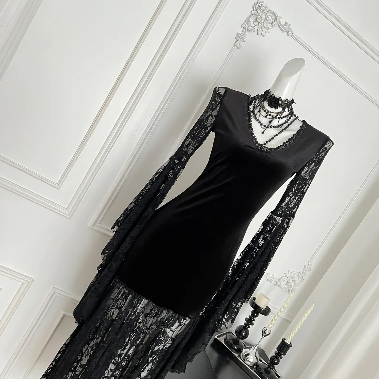 Gothic Sle Long Dr Bla Lace Hebe Sle Halloween-kostuum k Romantiek Dames lange rok Polyestervezel A-lijn