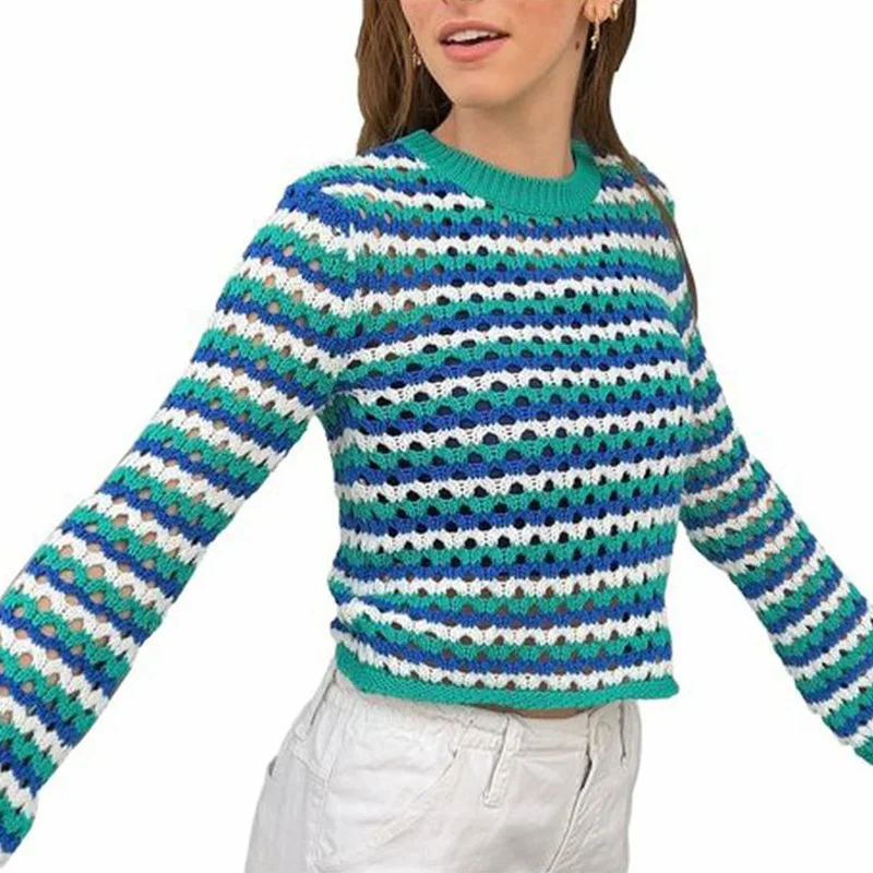 

Women's Slim Fit Knitted Sweater Crew Ne Hollow out Warmth Heat Generation Spring Autumn Winter Long Sve Printed Cotton