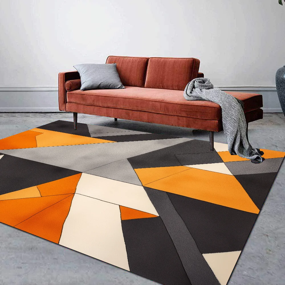 Orange Geometry Carpet for Living Room Bedroom Anti-slip Floor Mat Soft Nordic Luxury Area Rugs Home Decoration Entrance Doormat