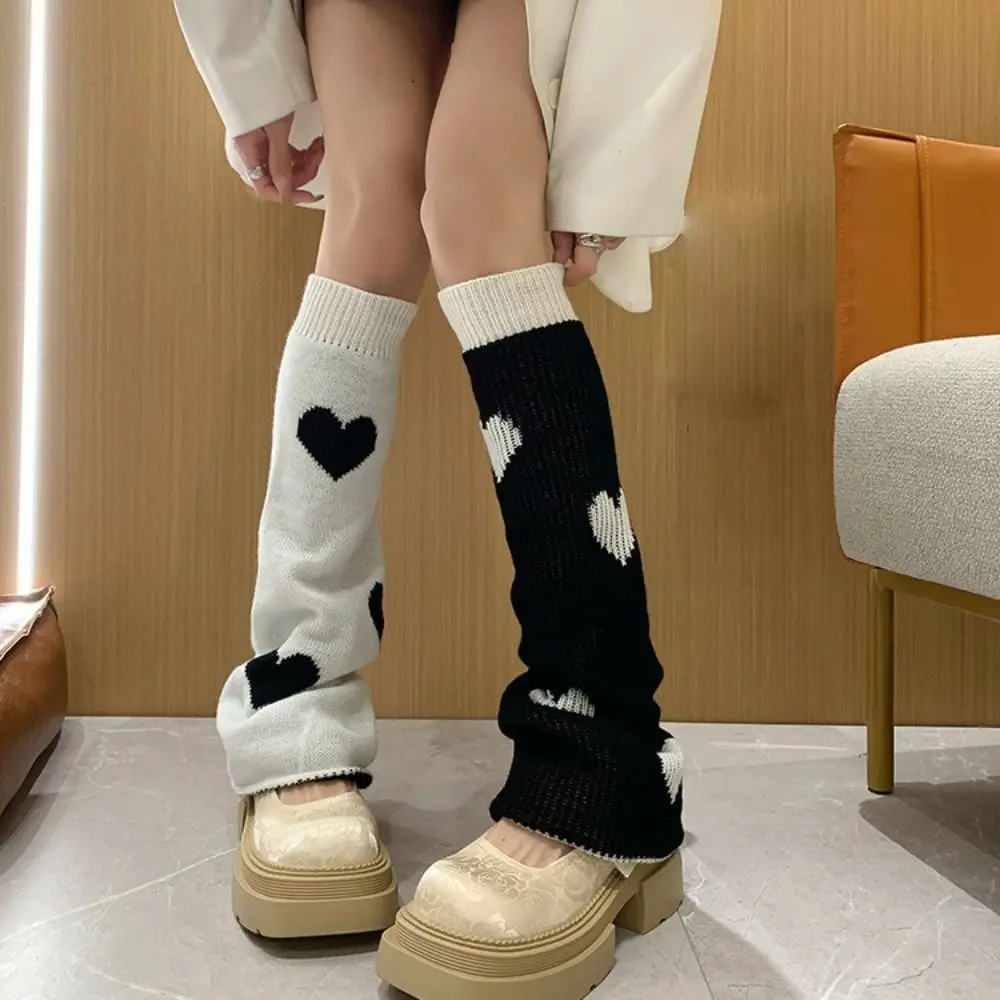 

Kawaii Heart Knitted Leg Warmers Ballet Style Y2k Lolita Boots Cover JK Pile Socks Knee High Girls Stockings Streetwear