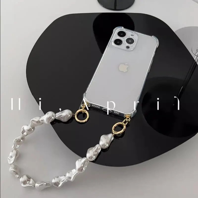 Etui na telefon z łańcuszkiem z pereł do iPhone 17 Air 16 Plus 14 13 12 11 15 Pro Max, odporne na wstrząsy, ochronne.