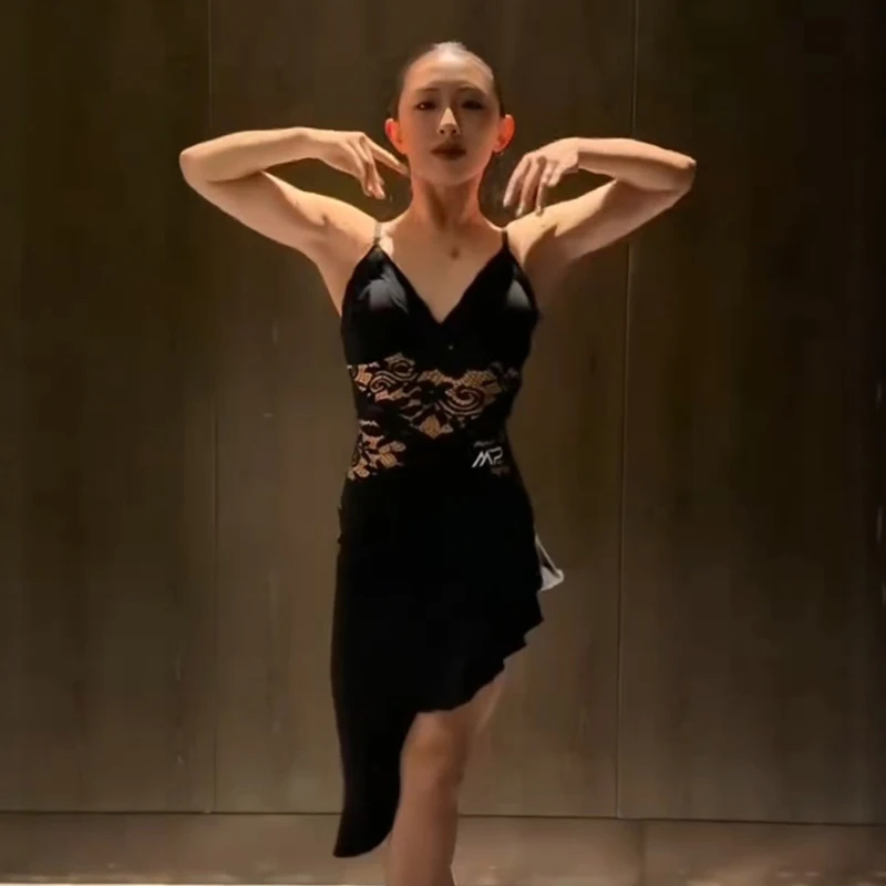 새로운 차차 라틴 댄스 대회 의상 여성 레이스 라틴 탑 프릴 스커트 성인 공연 댄스 의류 SL13745