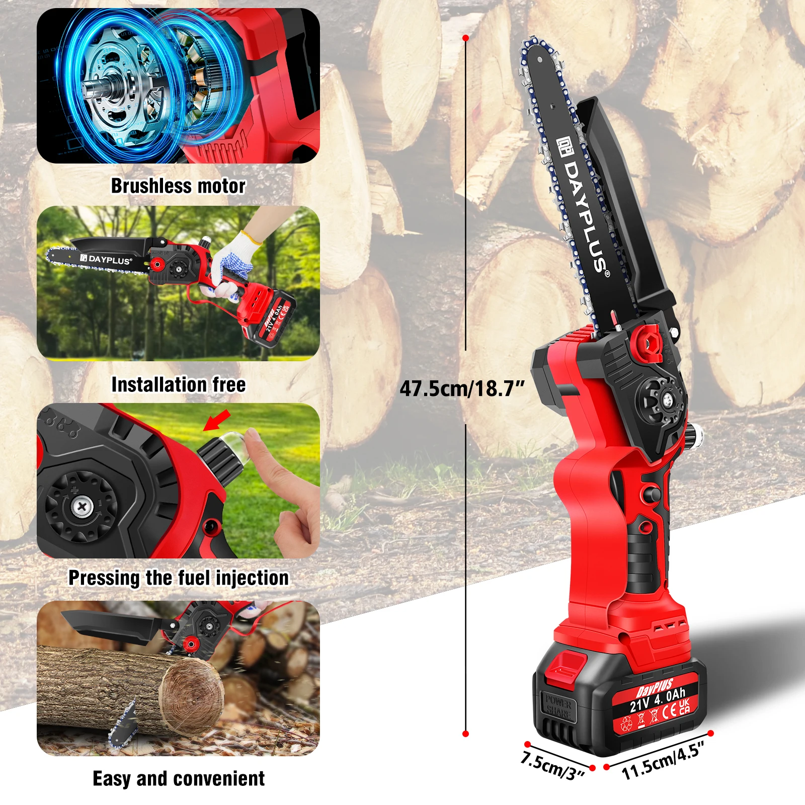 Brushless Mini Cordless Chainsaw 8 Inch, Handheld Mini Chainsaw Cordless Chainsaw for Wood Cutting,Tree Pruning & Garden