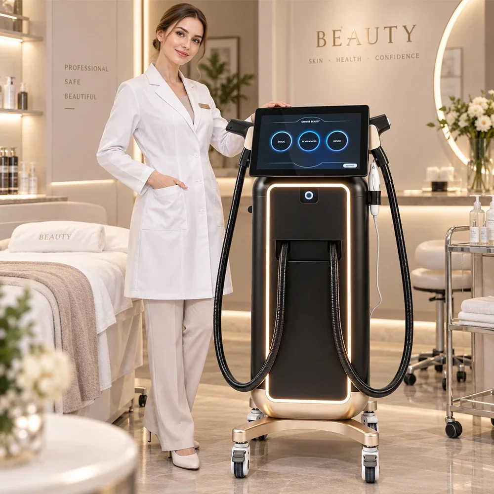 3 in 1 Multifunctional Diode Laser Beauty Machine for Hair Removal Tattoo Pigment Removal AI Skin Analysis Vertical Rolling