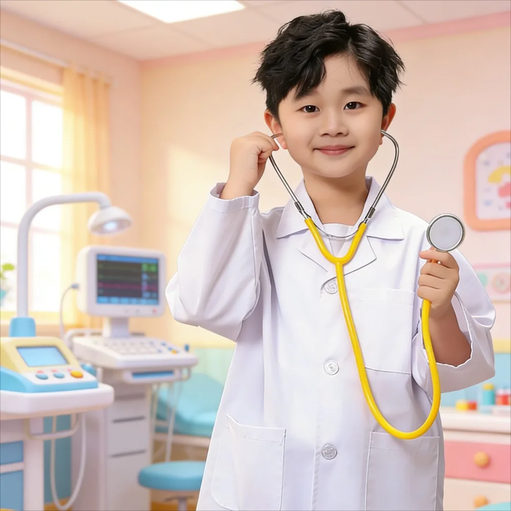 

Kids Lab Coat White Doctor Costume Children Science Experiment Outfit Kindergarten Primary School Role Play Uniform