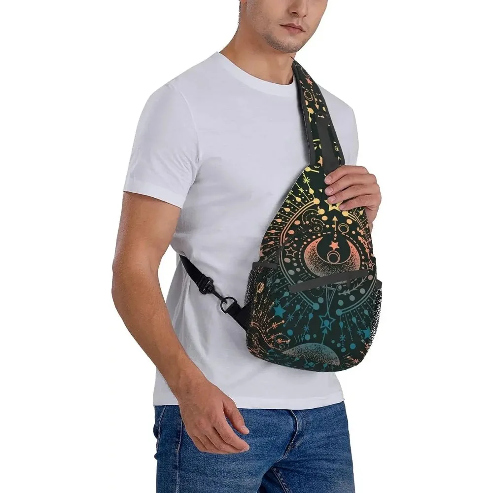 Astrología mágica Luna Estrella Misticismo Sling Mochila Bandolera Bolsa de viaje Pecho Mochila Senderismo Bolso de hombro para mujeres y hombres
