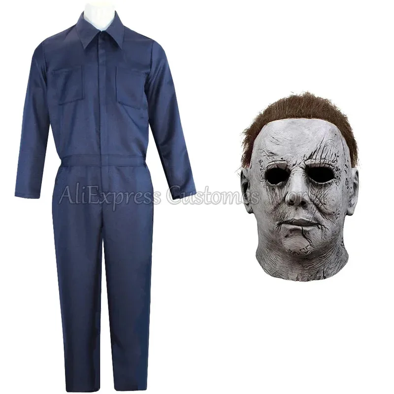 

Halloween Myers Cosplay Costume Michael Outfits Anime Bloody Killer Cos Jumpsuit Horror Mask Party Costume for Adult Men Women