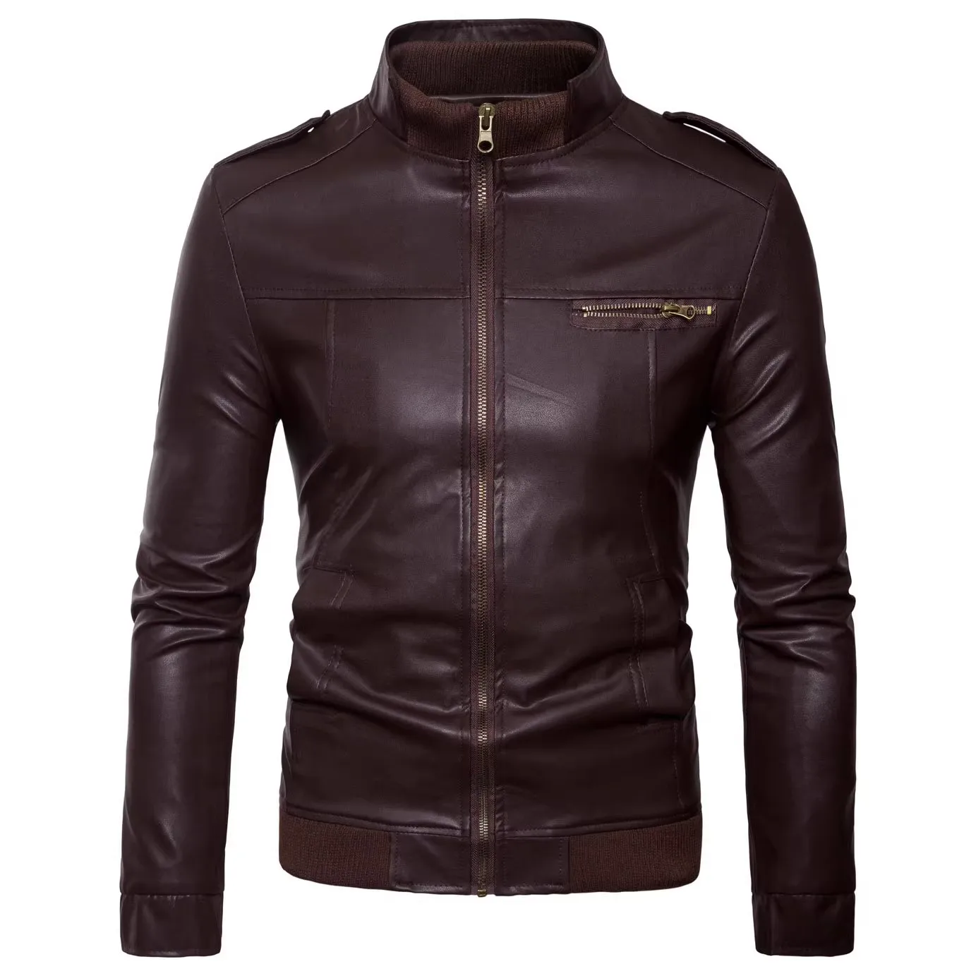 Primavera outono jaqueta de couro do plutônio dos homens sólida moda fino ajuste gola motocicletas outerwear masculino moto biker casacos de couro homem