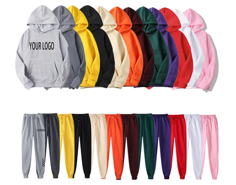 Custom Logo Solid Color Men Hoodies Set Fall Plus Size Sports Men\'s Hoody Tracksuit Low MOQ Men Tracksuit Outdoor Jogging Suit