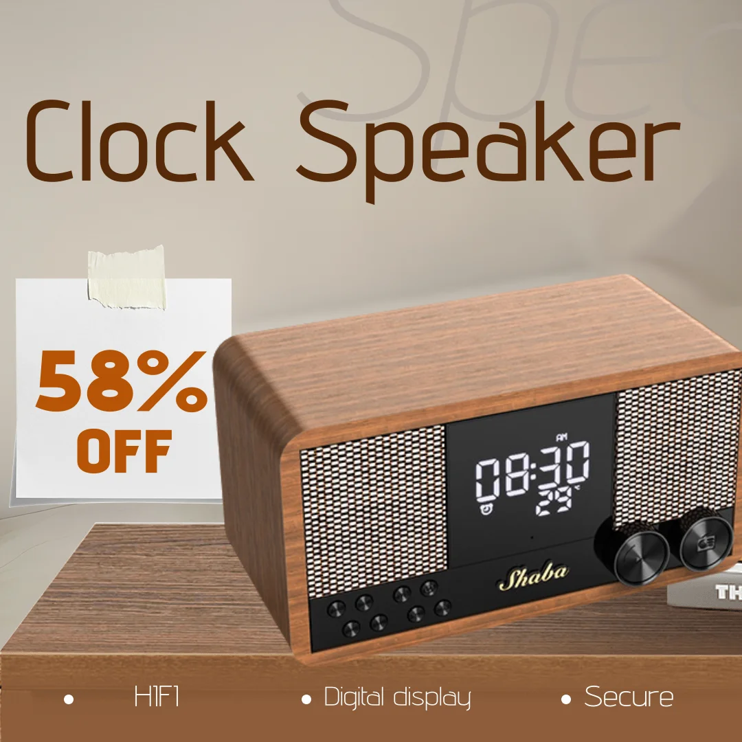 New Retro Bluetooth Speaker Wooden Home Use FM Radio Wireless Clock Alarm Classical Loudspeaker Subwoofer With Digital Display