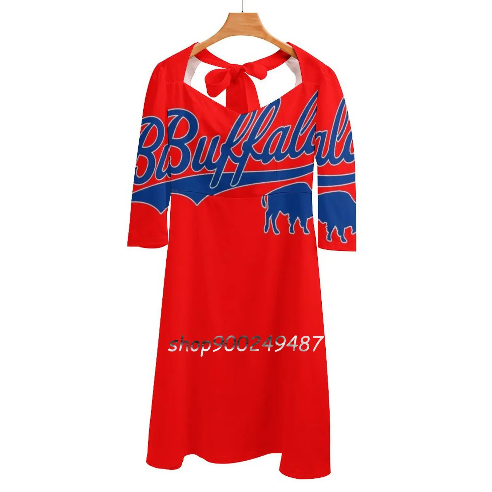 Vintage Bills Mafia Ny Buffalo Football Blue Art New York Square Neck Dress Cute Loose Print Dresses Elegant Beach Party Dress image 3