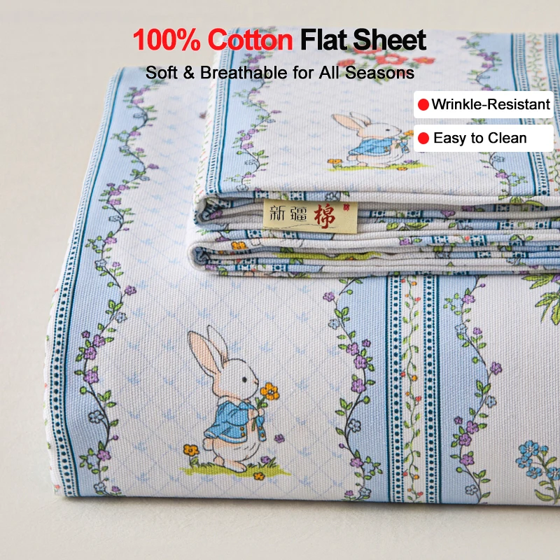 

Durable Fade & Wrinkle Resistant 100% Cotton Flat Sheet, Soft Breathable Top Sheet, All Season Bedding for Queen King Full Twin