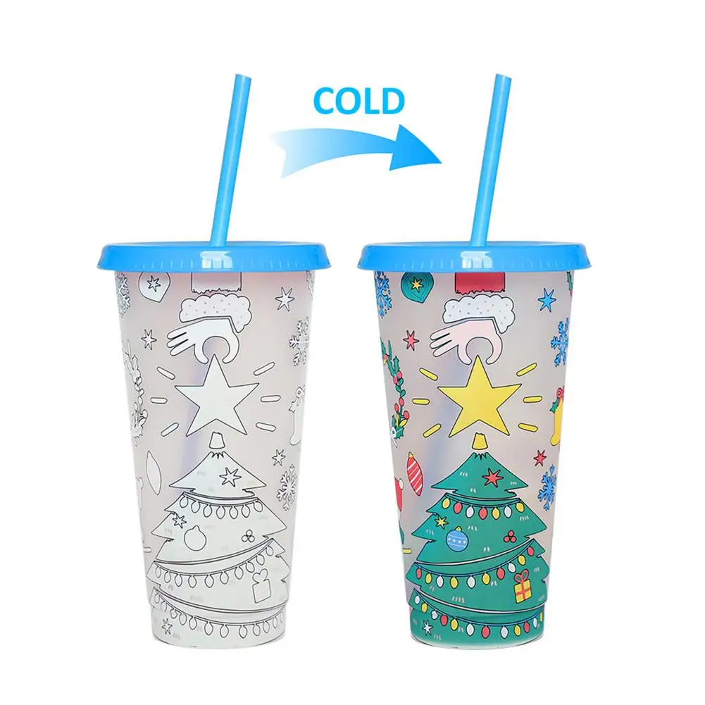 Color-changing Water Cup Magical Color Changing Christmas Tumbler Cup 710ml Dustproof Lid Food-grade Cartoon Cup for Coffee