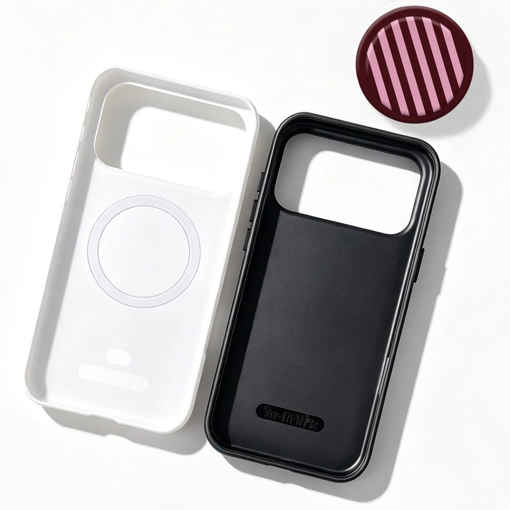 Striped Magnetic Case For iPhone 17 16 15 14 13 12 11 Pro Max Air 16e 7 8 Plus XS Max X XR 2 IN 1 Film Phone Holder Stand Case view 5