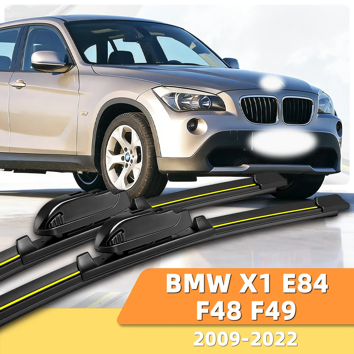 2 Stück Auto-Scheibenwischer passend für BMW X1 E84 F48 F49 (2009-2022) Auto-Scheibenwischer ohne Gestell, geräuscharm, Frontwischer mit Naturkautschukstreifen