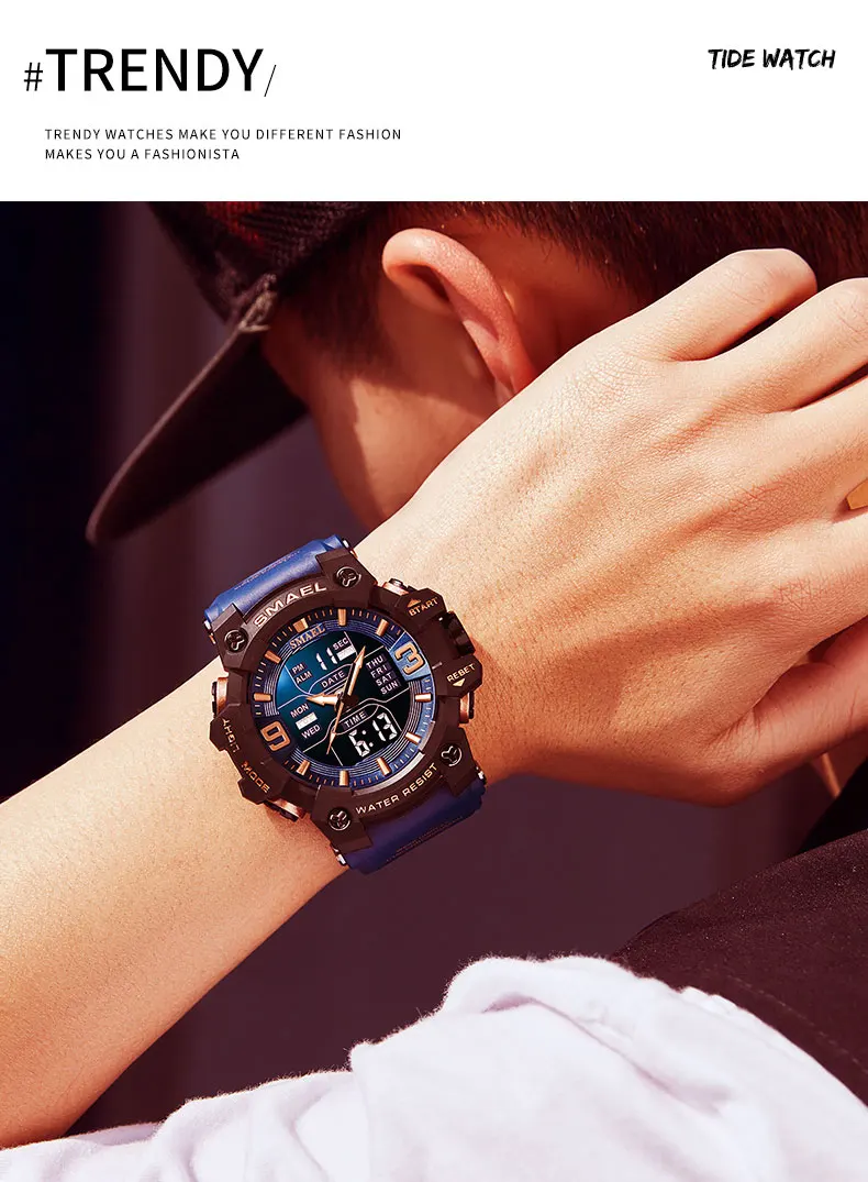SMAEL 8049 Men's Analog Digital Dual Display Sport Watch - 50M Waterproof LED Backlight Alarm Stopwatch Chronograph Dual Time - view 3