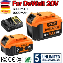 20V For DeWalt 6.0AH/9.0AH DCB200 Replacement Battery MAX Li-ionDCB205 DCB204 DCB206 DCB207 DCB182 Power Tool Battery Charger