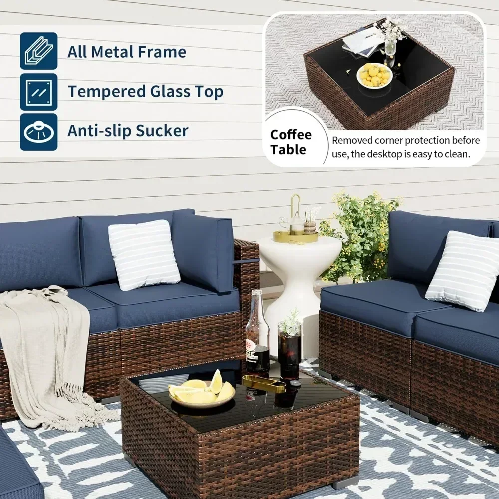 

Garden Sofas Patio Sectional Furniture Sofa Set, Wicker Patio Conversation Set for Backyard, Poolside Navy Garden Sofas