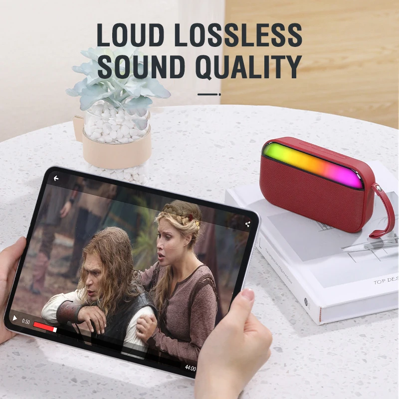 Mini Portable Wallet-Shape Wireless Subwoofer Colorful Ambience LED Bluetooth 5.0 Speakers With FM Phone Answering TF Card