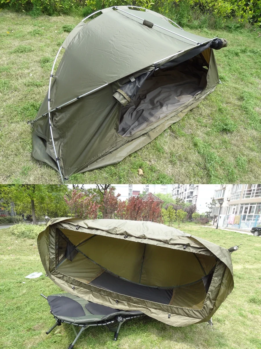 Outdoor single ground tent bed anti-rainstorm thickened field fishing folding bed special tent camping camp bed