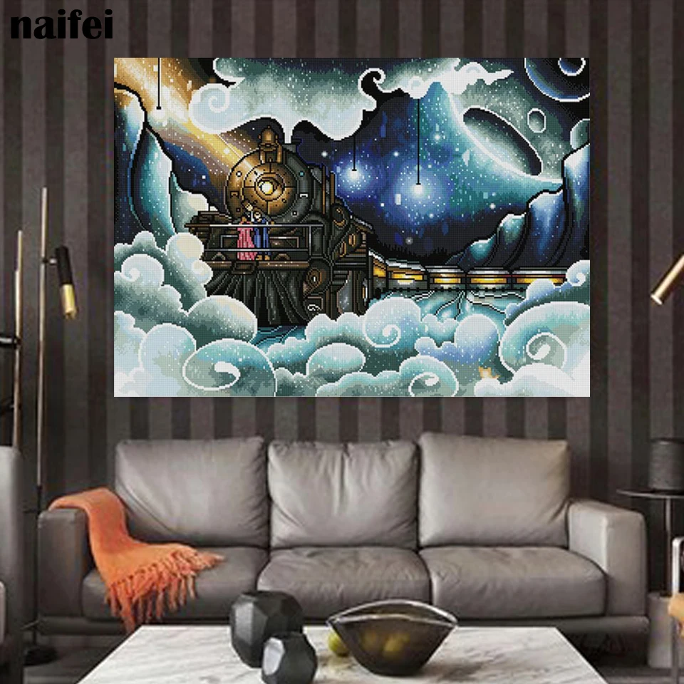 5D DIY Diamond Painting Dream Train Animated Polar Express Night Fantasy Mosaic Full Drill Embroidery Home Decor Hearts Gift