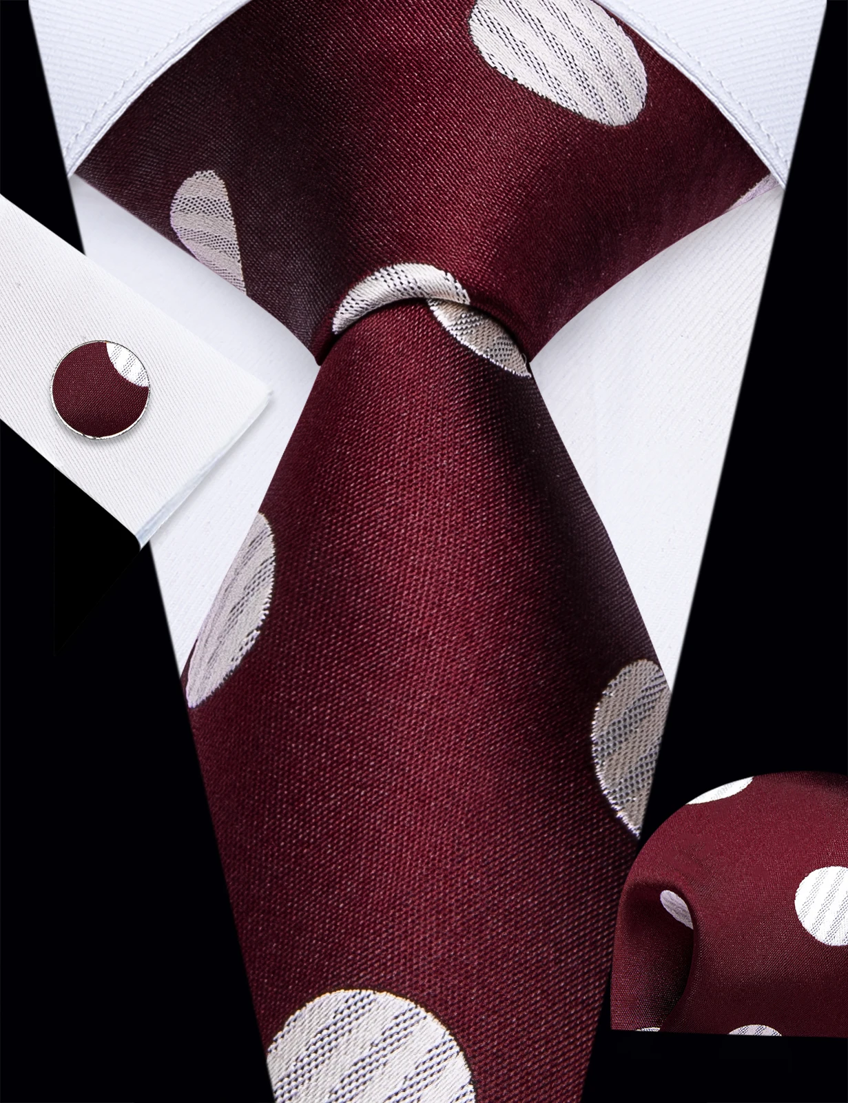 3Pcs Classic Dotted Tie Set Mens Tie Handkerchief Cufflinks for Wedding Business Formal Office Banquet Prom Party Groom