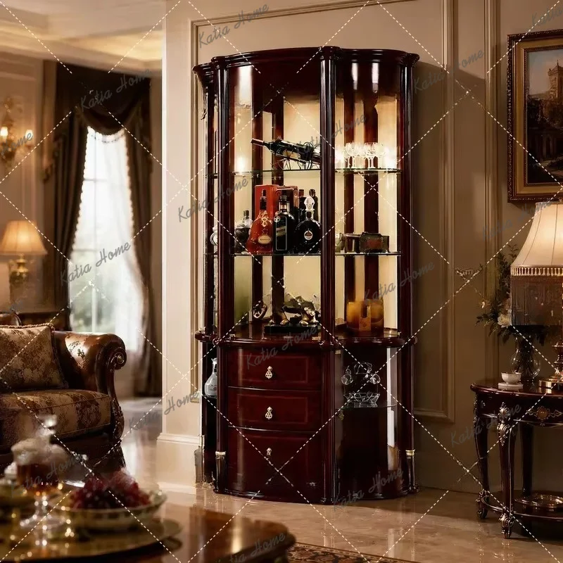 FG  French antique glass wine cabinet, villa living room display cabinet against the wall, home decoration storage cabinet