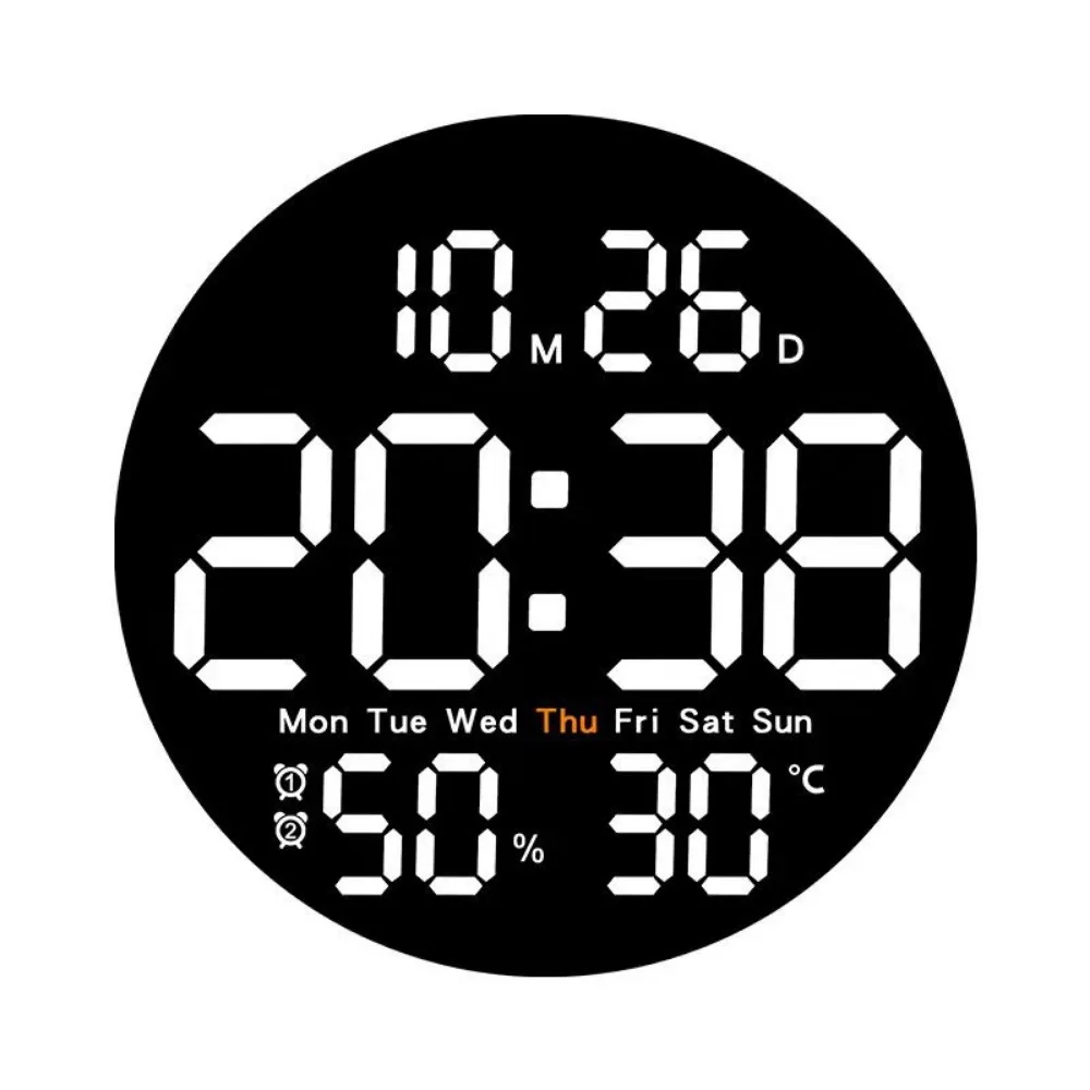 

Remote Control 10 Inch LED Wall Clock Temperature/ Humidity Display Brightness Adjustable Hanging Digital Clock Auto Dimming