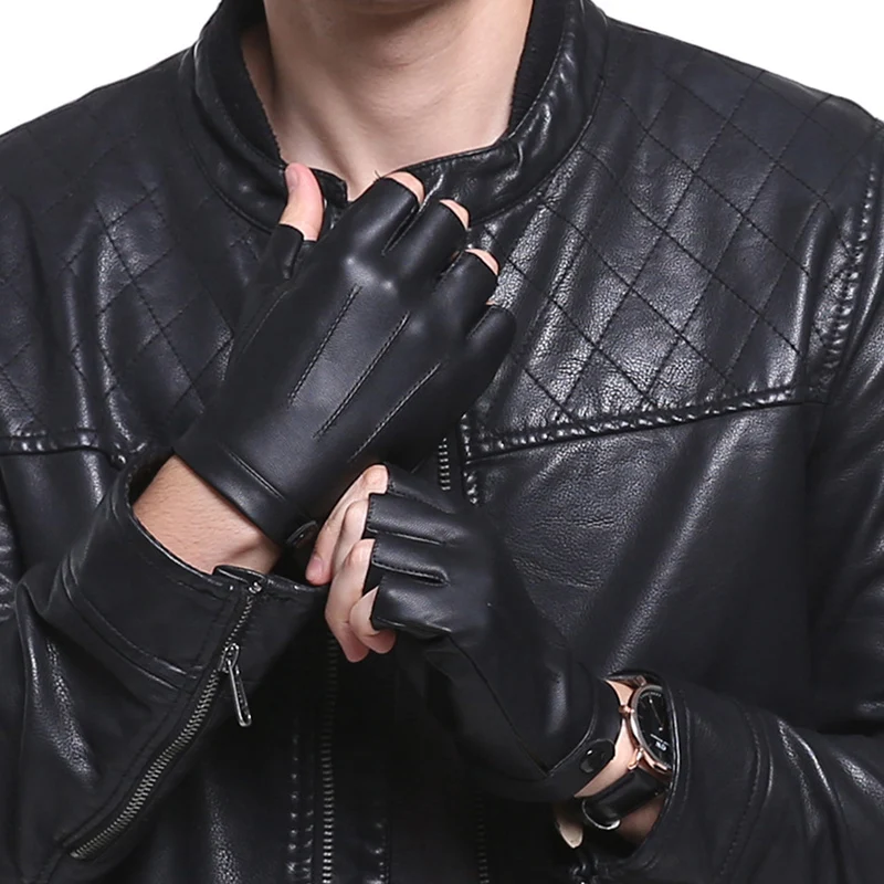 Fingerless Men Gloves PU Leather motor Punk Gloves Male Mittens Black Half Finger Outdoor Driving Gloves Guantes Ciclismo