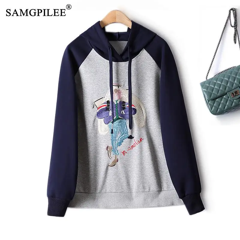 

Hooded Sweatshirts 2022 Autumn Heavy Embroidery Cartoon Print Sweater Hoodie Casual Cute Style Winter Korean Fashion Blouse 4XL