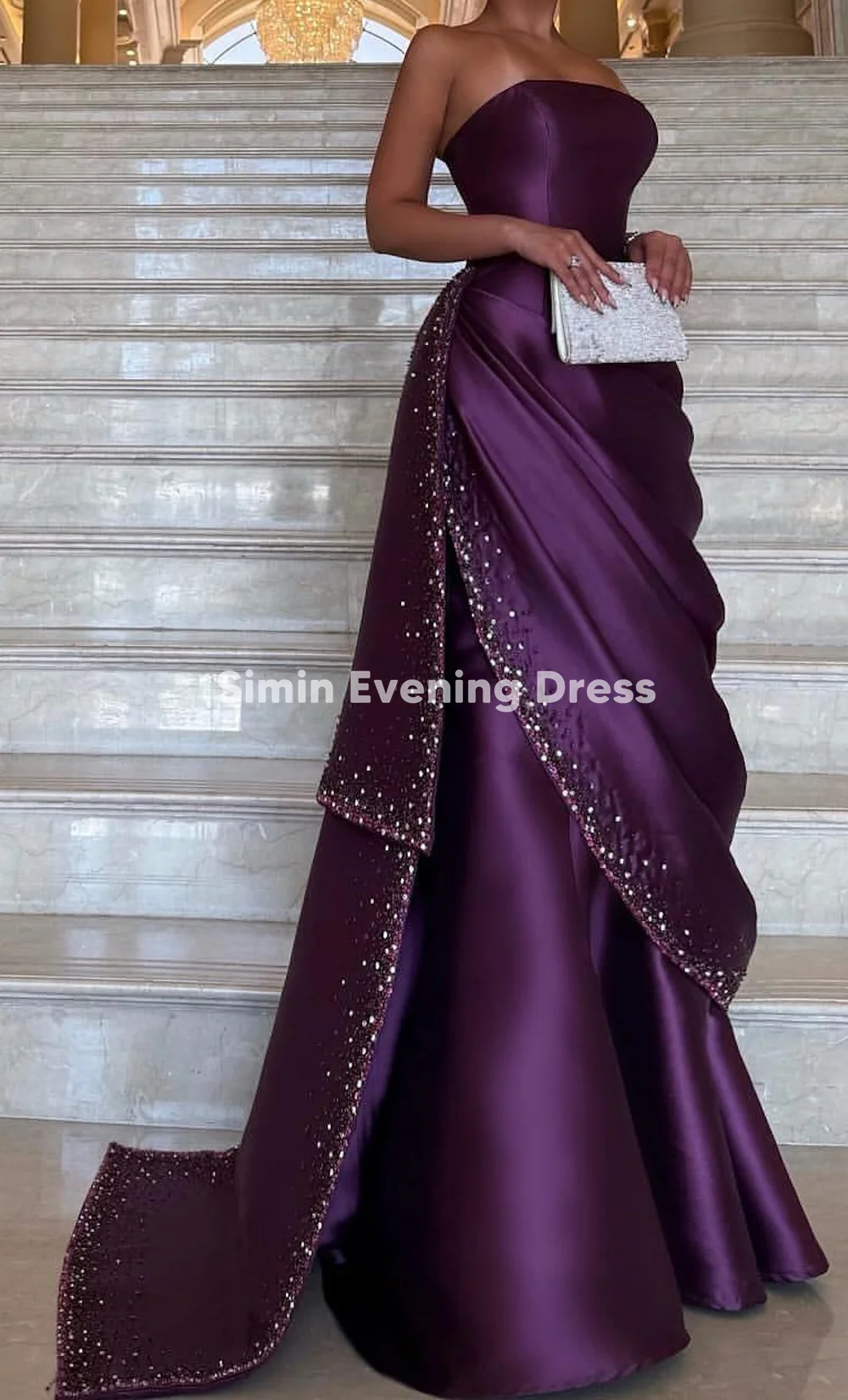 فساتين سهرة نسائية من Simin بدون حمالات مطرزة بطول الأرض مع فساتين أنيقة للحفلات بدون أكمام 2025 #3