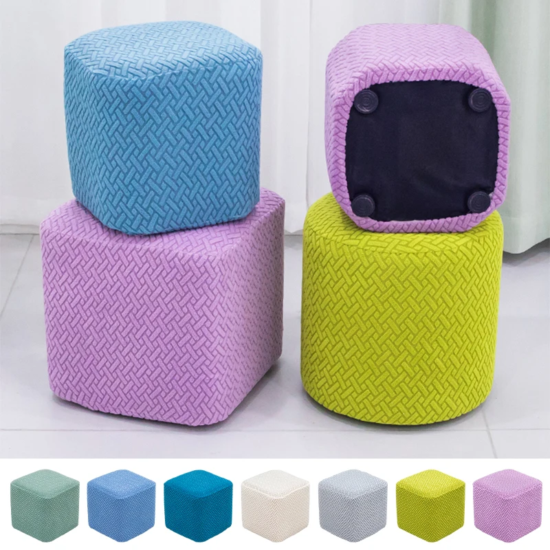 

Solid Color Full Surround Stool Cover Universal Elastic Square Circular Sofa Stool Cover Home Living Room Decor Furniture Covers