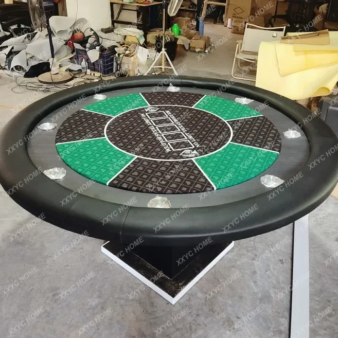 HHHHNueva Mesa Redonda de Texas Hold'em con Columna de Recetas y Patas de Madera