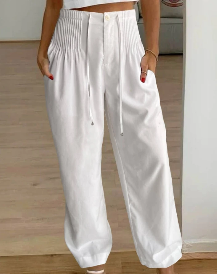 

2025 New Women's Pleated Straight Leg Casual Pants
