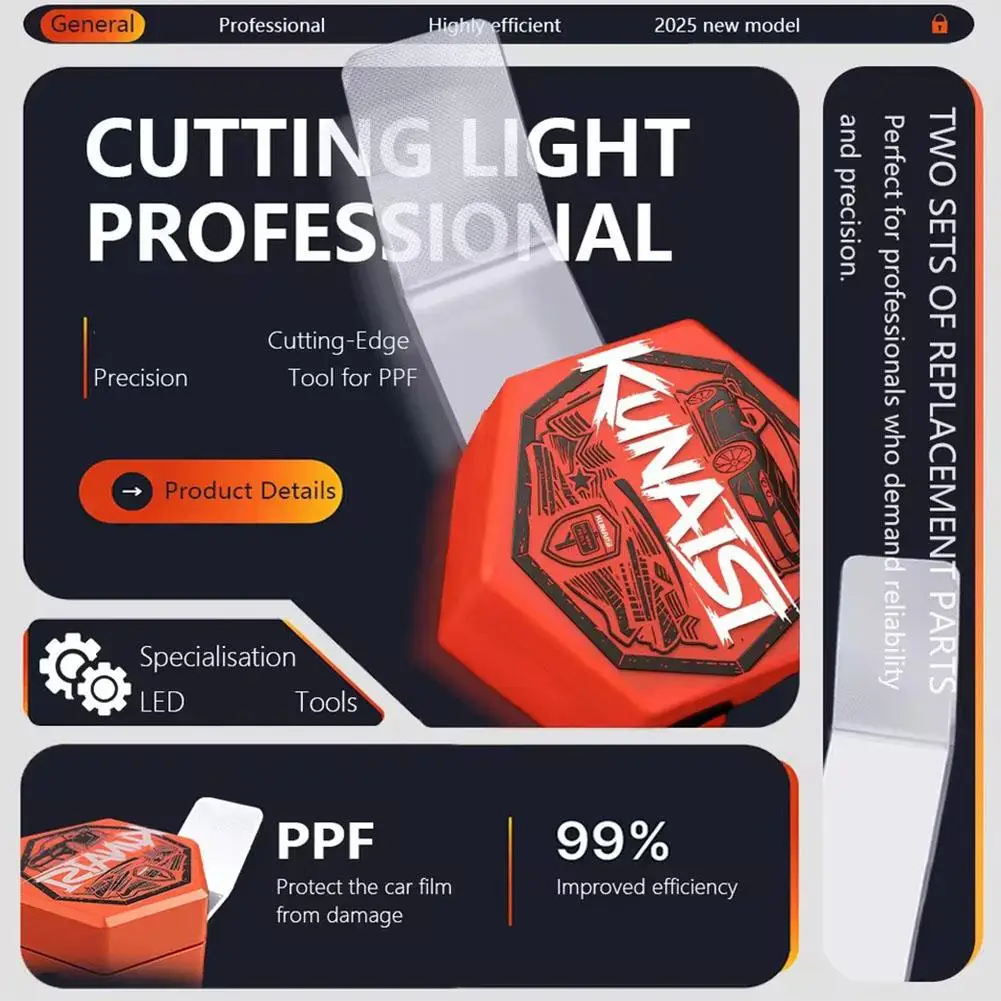 New LED Car Tint Edge-Cutting Light Car Vinyl Wrap Cutting Light Window Film Pattern Cut Precision Tool Set Application