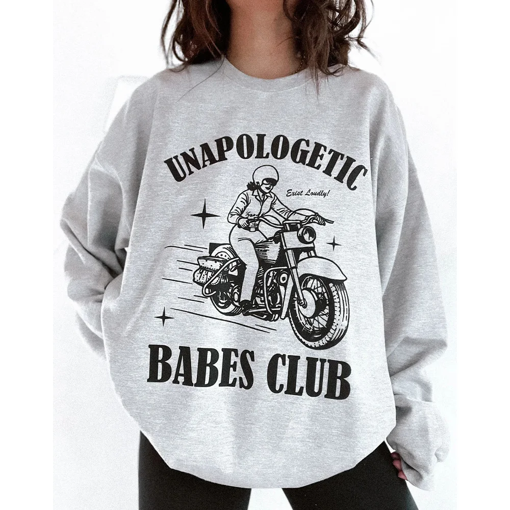 Unapologetic Babes Club Vintage Gray Sweatshirts Women Autumn Long Sleeve Thick Fleece Warm Pullover 80's 90's Loose Jumpers