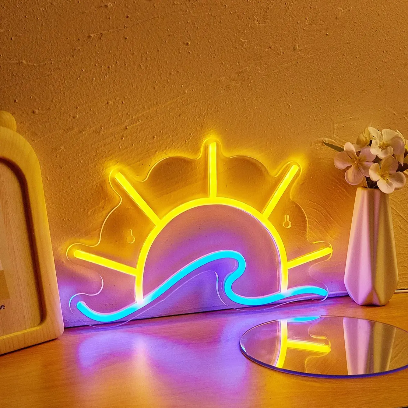 Chi-buy LED Neon Sun And Wave USB Powered Neon Signs Decor Lamp Signs Birthday Gift Wall Art For Bedroom Room Bar Shop