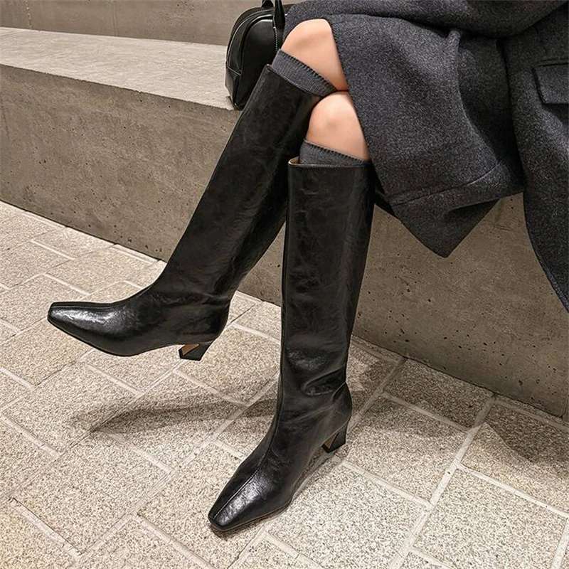 

Женские высокие коричневые сапоги выше колена с блестящими вставками, зимние, роскошные, элегантные, дизайнерские, на каблуке, трендовые