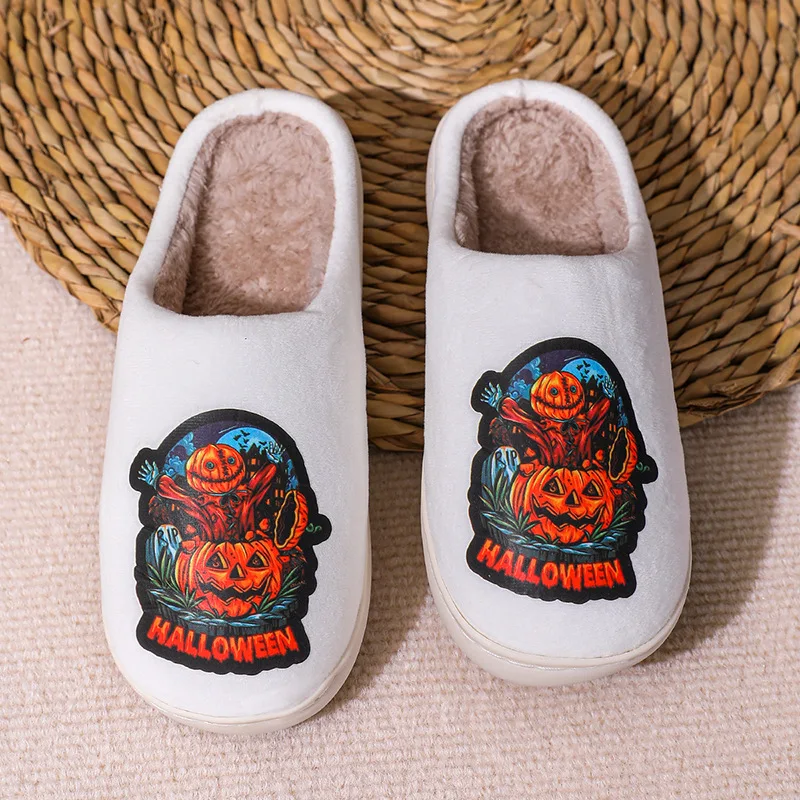 Winter Pumpkin Print Men's Plushed Slippers Light Warm Couple House Slippers Comfort Non-Slip Indoor Slippers Man ciabatte uomo