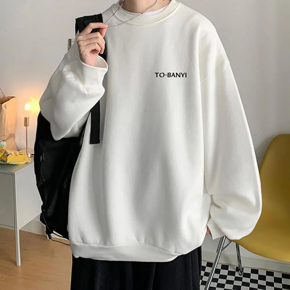 Loose Sweatshirt Casual Sweatshirt Streetwear Style Men's Oversized Pullover Warm Long Sleeves Letter Print for Fall/winter