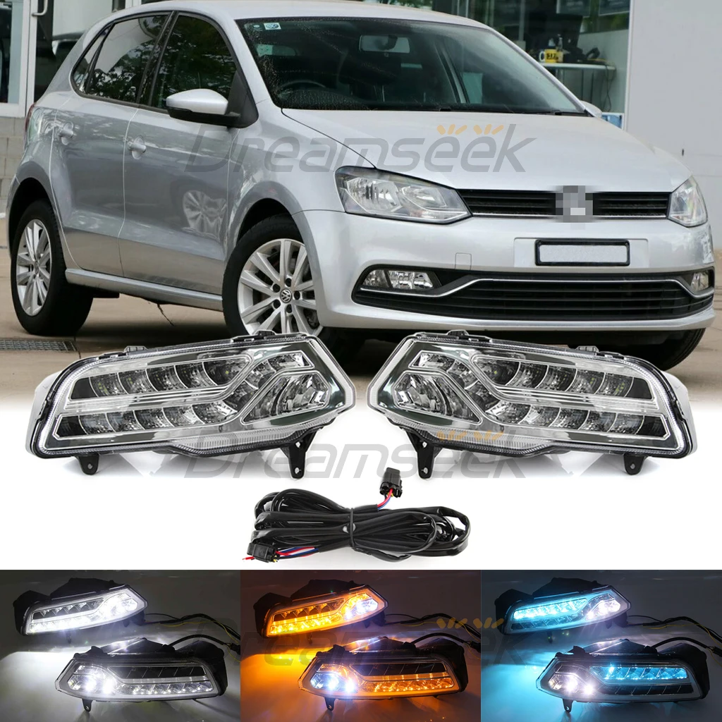 Car LED DRL Daytime Running Light For Volkswagen Polo MK5 GTI 2015 2016 2017 2018 Fog Lamp Turning Daylight Clear Lens