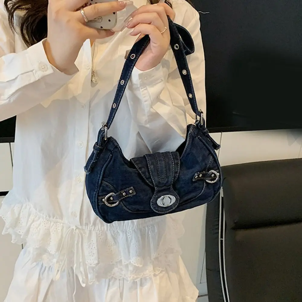 

Trend Y2K Retro Denim Shoulder Bag Spicy Girl Fashion Denim Handbag Korean Underarm Bag Cloth Armpit Bag Streetwear