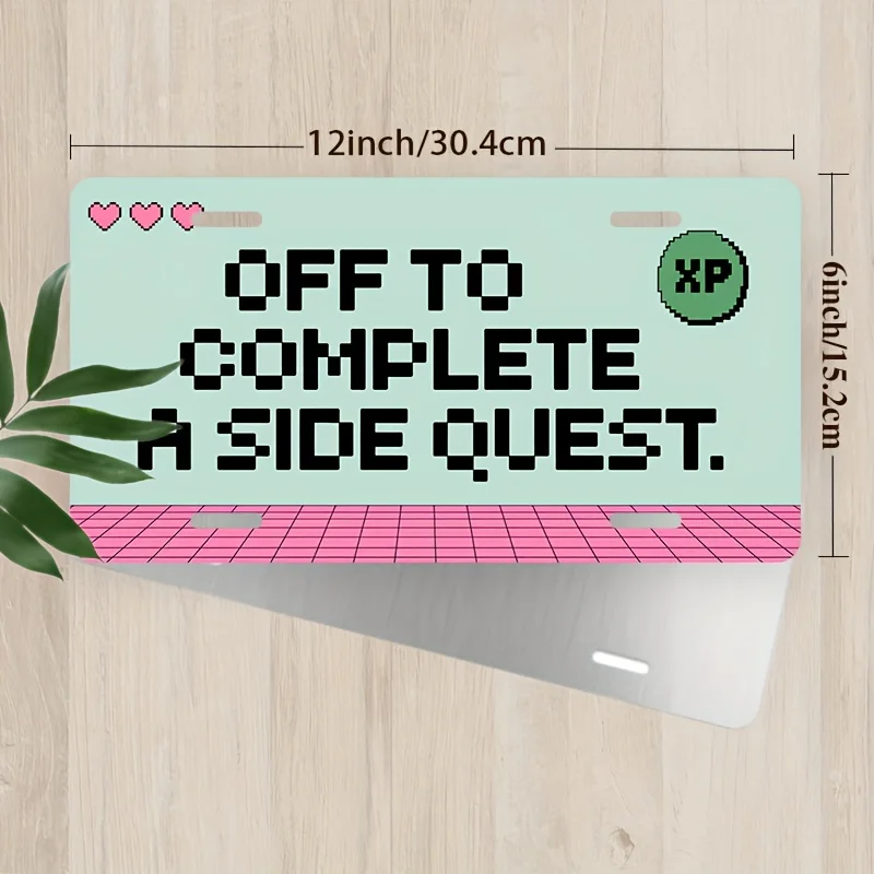 License Plate, Pixel Style Decorative Side Mission Note Front Cover, Unisex Aluminum License Plate Protector, 30.48cm X 15.24cm