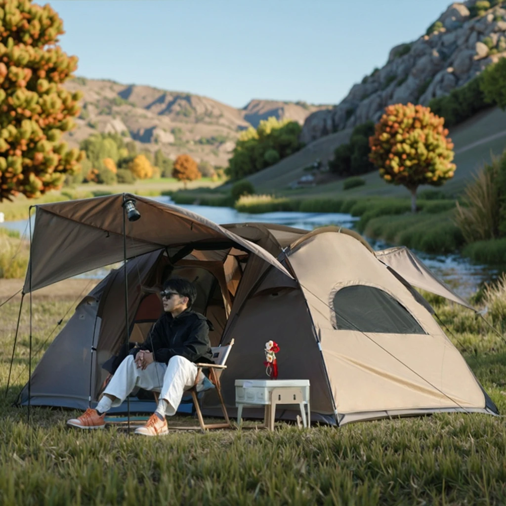 

Custom 3-4 Person Sandstorm Tent Windproof Waterproof 2 Room 1 Living Room Spacious Tunnel Tent Desert Camping Tent