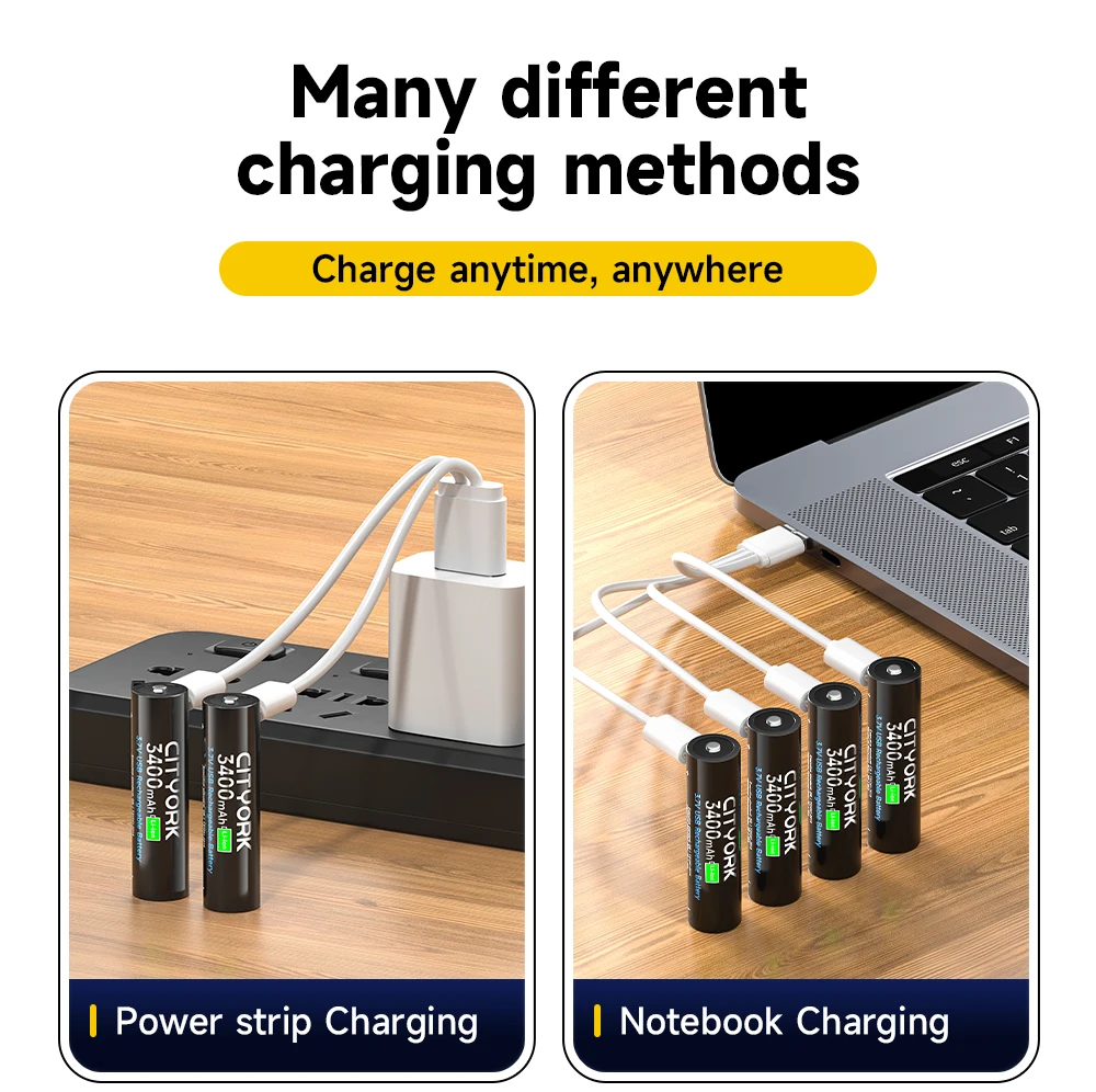 18650 Cylindrical Battery Li-ion USB Batties 3400mAh With TYPE-C, Applicable to the same type of battery electronic product