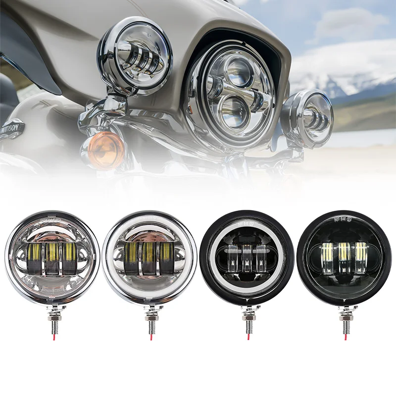 

4,5-дюймовые светодиодные противотуманные фары для мотоциклов с ковшом корпуса DRL, вспомогательная лампа Halo Spot Passing Light для Touring Electra Glide