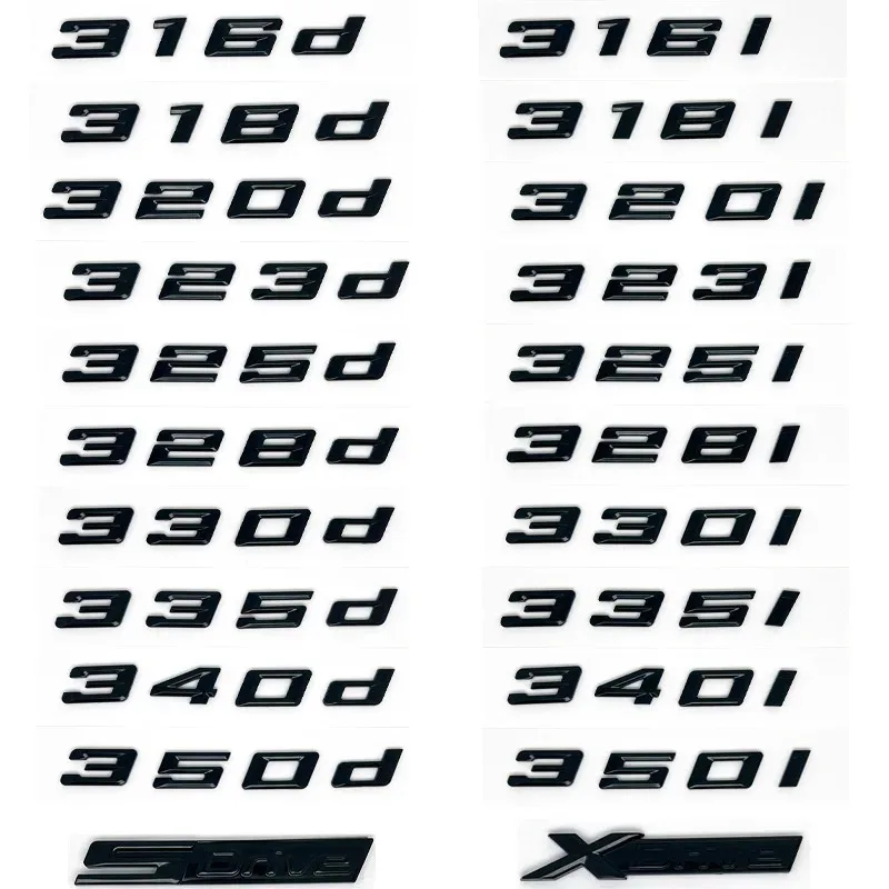 

For new font number 316i 318d 320i 325i letters 328d 330i 340i GT Badge ABS 3 Series E90 E46 F30 car rear enclosure sticker
