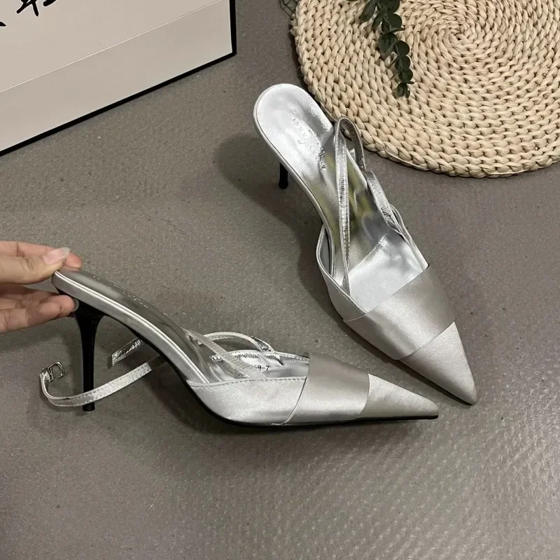 Pointed Toe Women Sandals Fashion High Heels Shoes Summer New Sexy Slippers Elegant Slingback Pumps Dress Zapatos Mujer