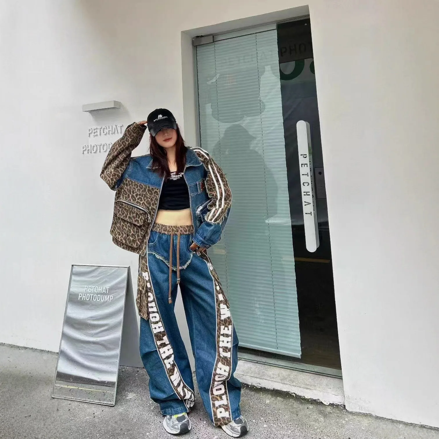 Veste en jean de Style européen pour femmes, imprimé léopard, Patchwork, grandes poches, manches AB, rayé, tendance, nouvelle collection printemps 2026