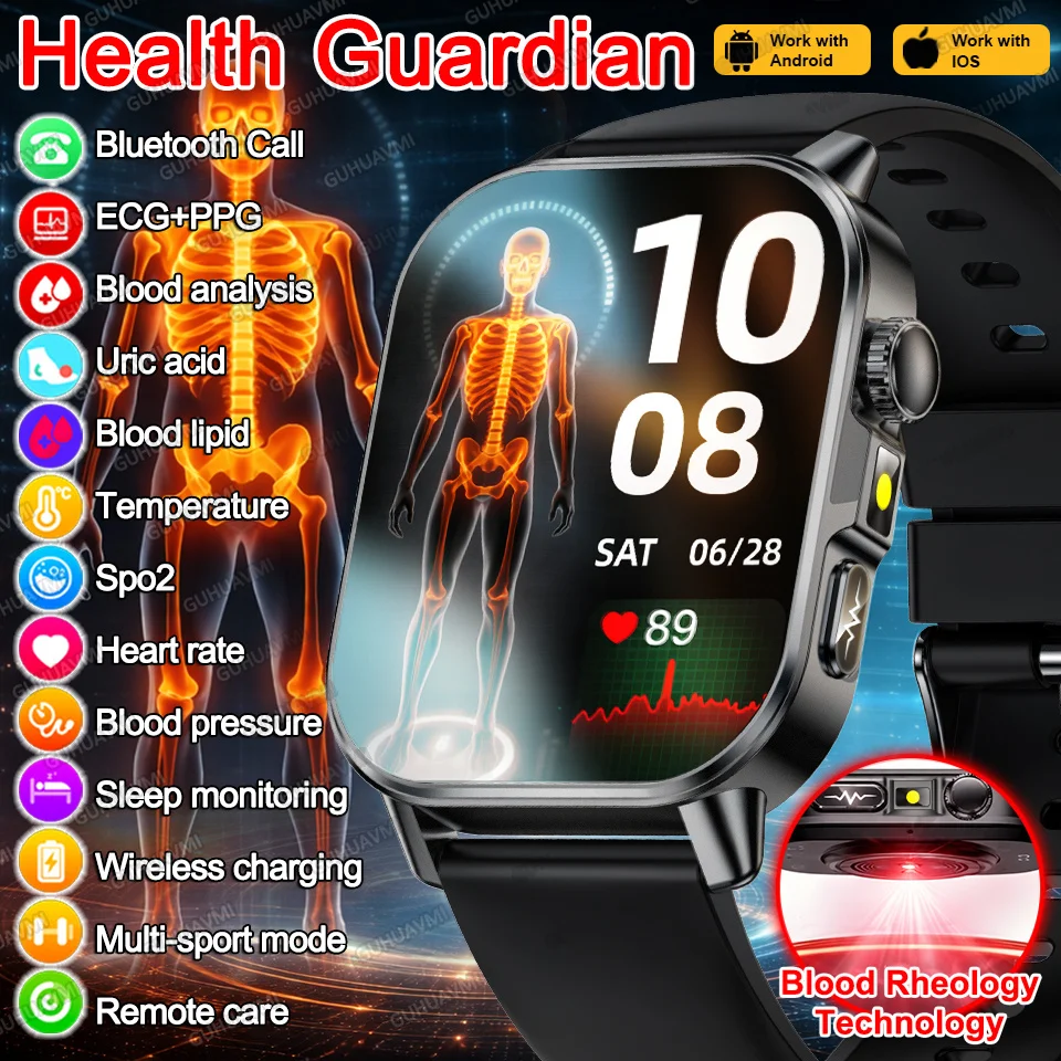 

2026New Fitness & Health Smart Watch ECG HRV BP SpO2 Blood Lipids Uric Acid Sleep Monitoring Multi-sport Bluetooth AMOLED Screen